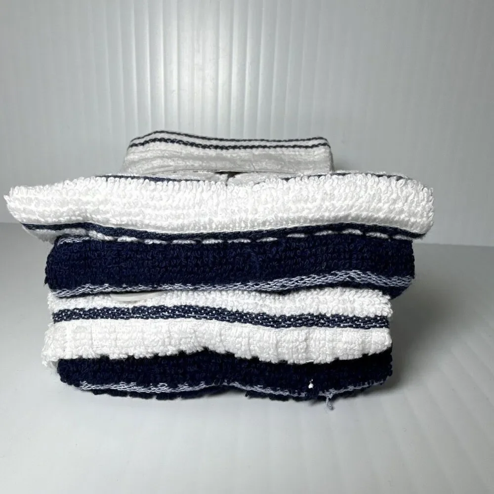 Signature Classic Dishcloth Set of 4, 100% Cotton Striped Blue/White 13x13